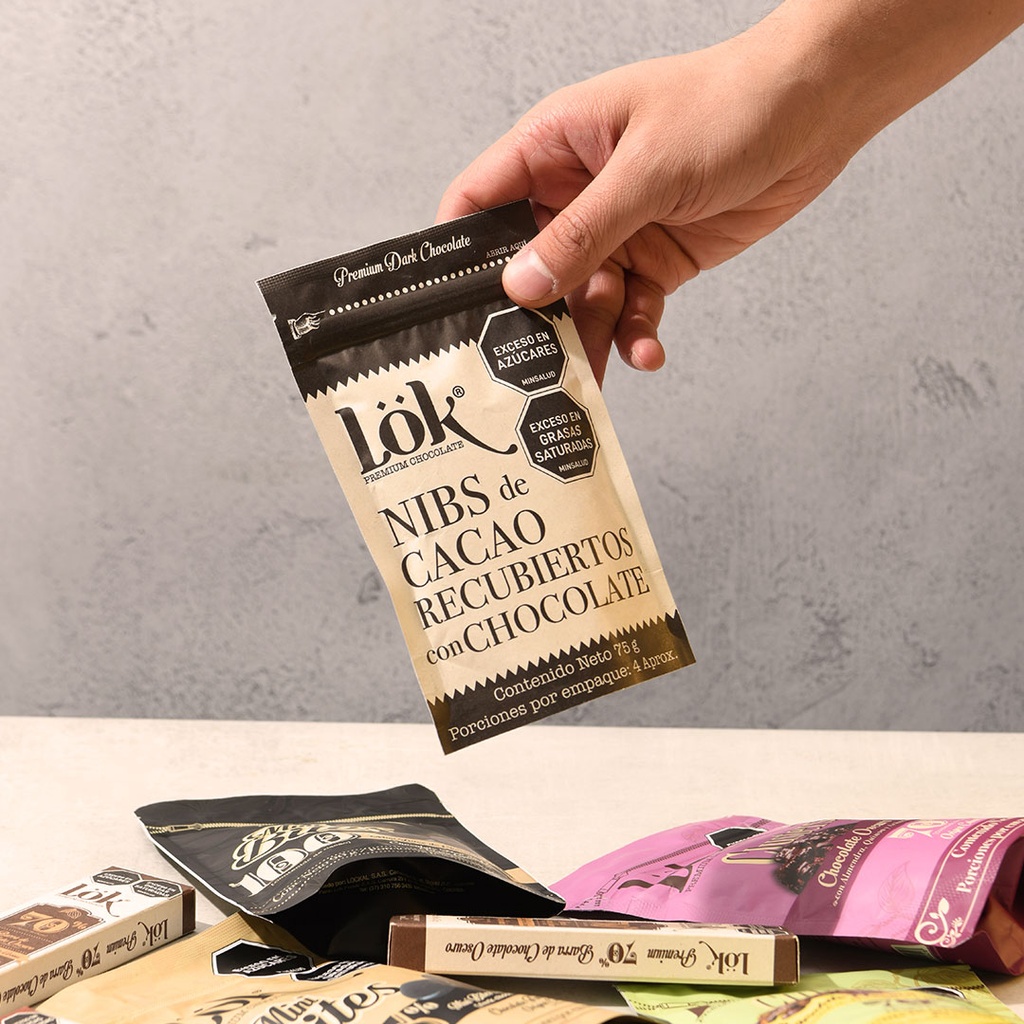 NIBS RECUBIERTOS CON CHOCOLATE LOK 60% - 75 G