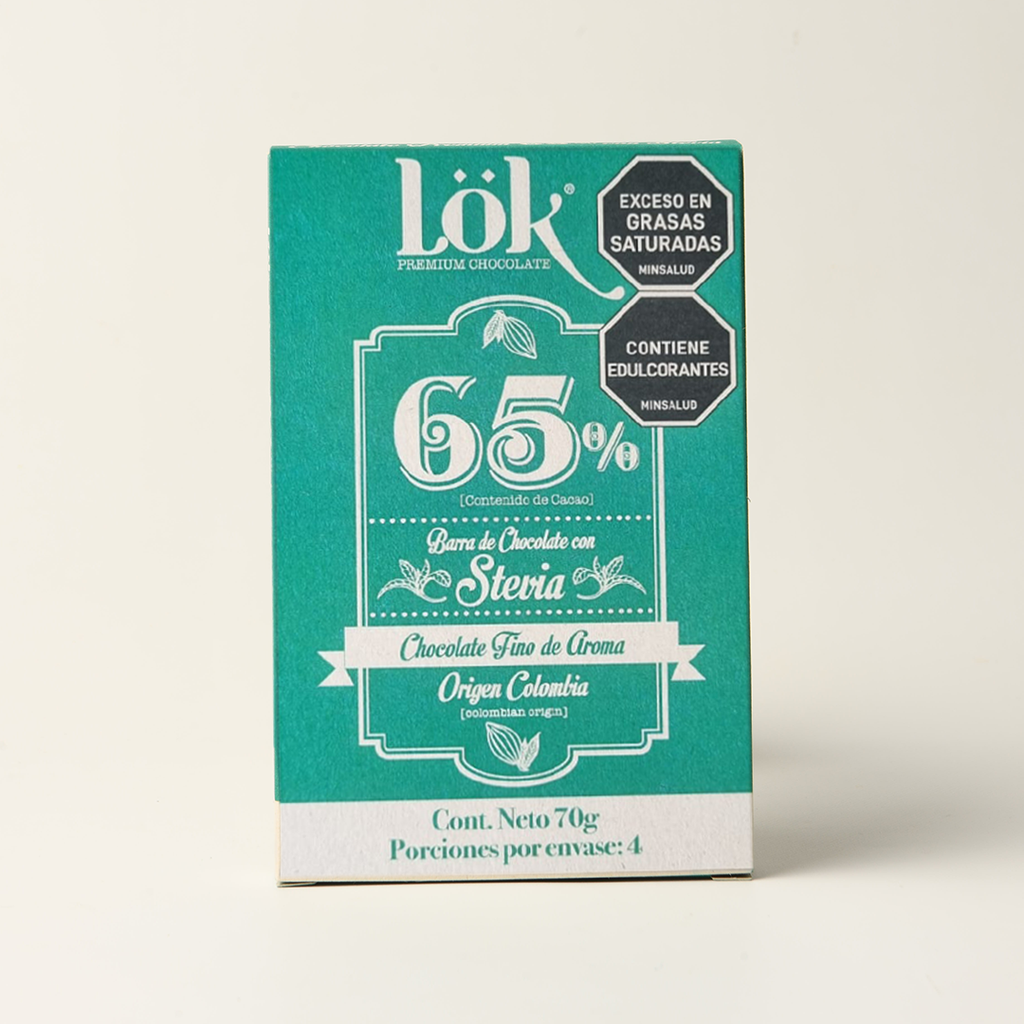 BARRA DE CHOCOLATE LOK 65% STEVIA - 70 G
