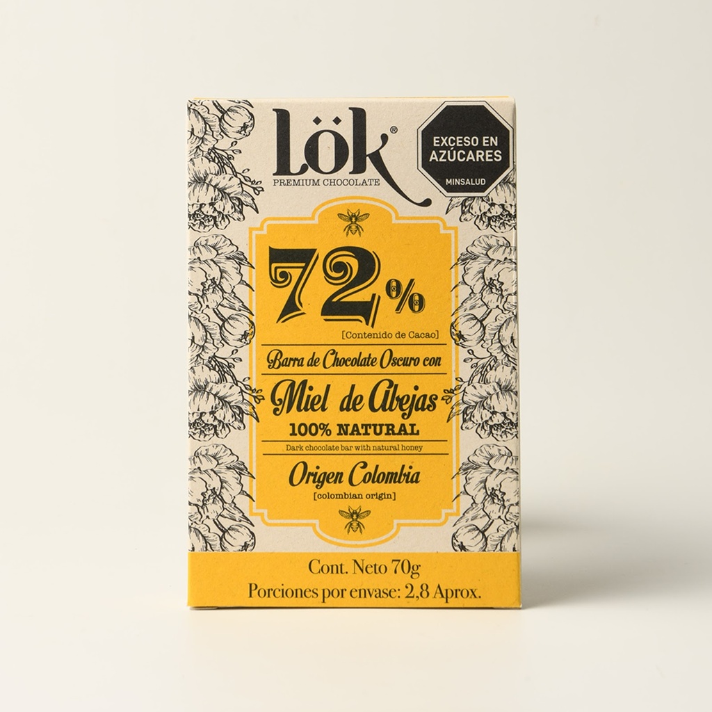 BARRA DE CHOCOLATE LOK 72% MIEL DE ABEJAS - 70 G