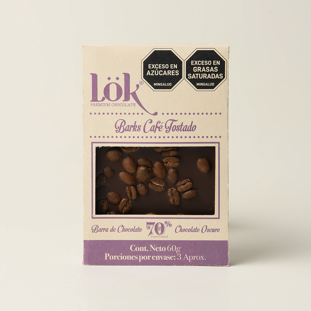 BARK DE CHOCOLATE LOK 70% GRANOS DE CAFE - 60 G