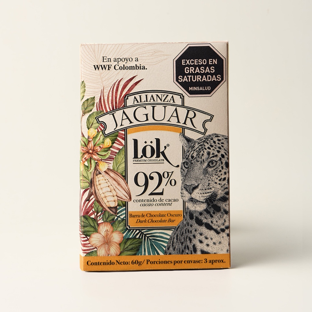 BARRA DE CHOCOLATE JAGUAR ALIANZA 92% - 60 G 