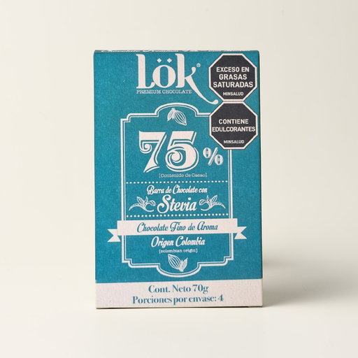 BARRA DE CHOCOLATE LOK 75% STEVIA - 70 G