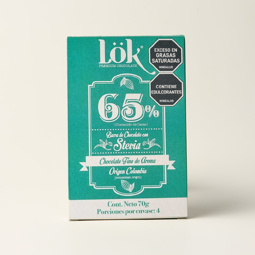 BARRA DE CHOCOLATE LOK 65% STEVIA - 70 G