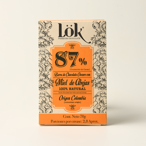 BARRA DE CHOCOLATE LOK 87% MIEL DE ABEJAS - 70 G