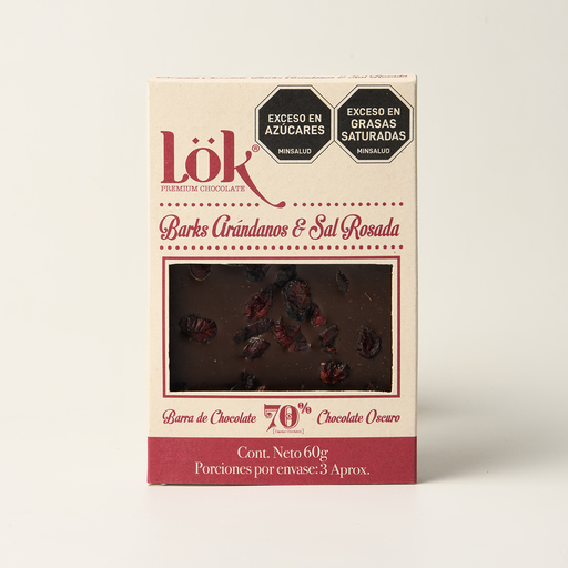 Bark de chocolate 70% cacao con arándanos y sal rosada - 60 g