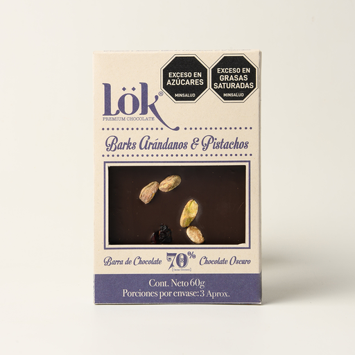 BARK DE CHOCOLATE LOK 70% ARANDANOS & PISTACHOS - 60 G