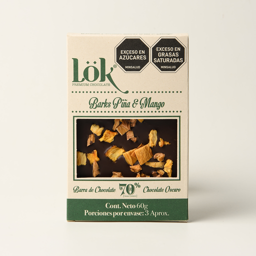Bark de chocolate 70% cacao con piña y mango - 60 g