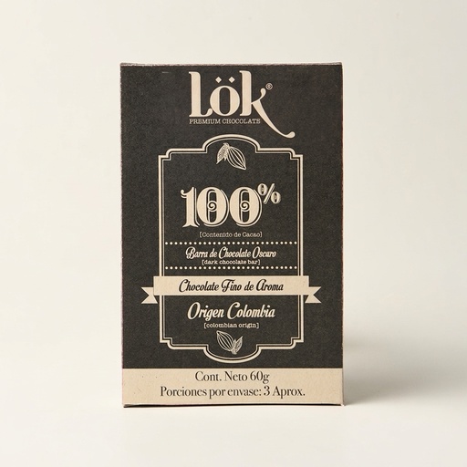 BARRA DE CHOCOLATE LOK 100% - 60 G